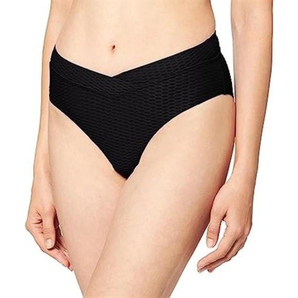 NWOT Seafolly 10 USA La Luna Retro 'V' Front Bikini Bottom Black 117869